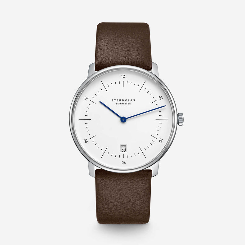 Sternglas | Naos white 38mm dial dark brown leather band | S01-NA44-PR04