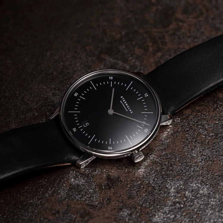 Sternglas | Naos black 38mm black dial leather band | S01-NA03-PR07