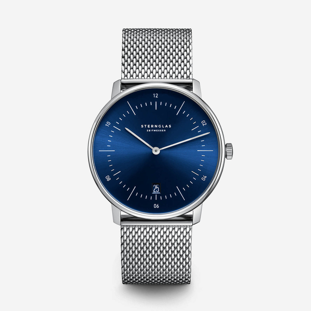 Sternglas | Naos Sunburst blue 38mm dial milanaise silver  band | S01-NA58-MI04