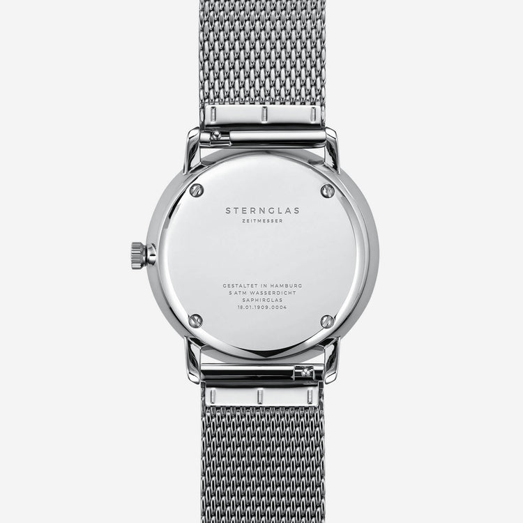 Sternglas | Naos Sunburst blue 38mm dial milanaise silver  band | S01-NA58-MI04