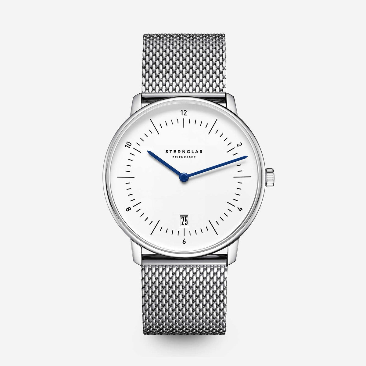 Sternglas | Naos white 38mm dial milanaise silver  band | S01-NA44-MI04