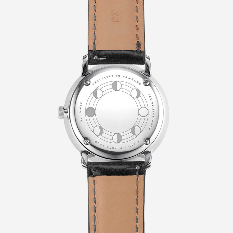 Sternglas | Naos Moonphase blue 38mm dial black leather band | S01-NM06-BR02