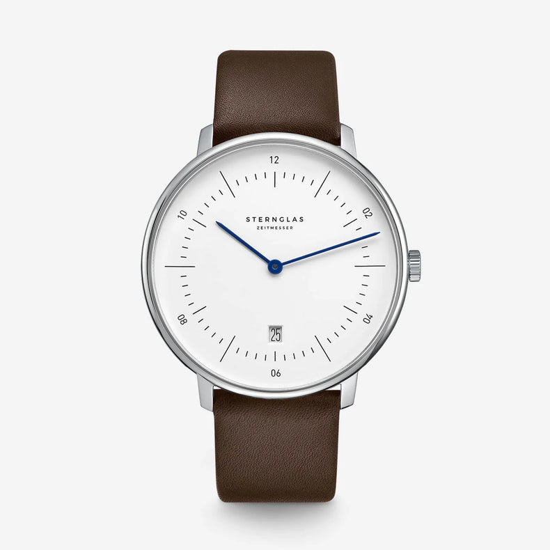 Sternglas | Naos XL White 42mm dial dark brown leather band | S01-NX01-PR04