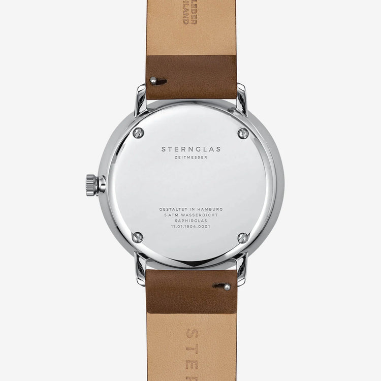 Sternglas | Naos XL White 42mm dial dark brown leather band | S01-NX01-PR04