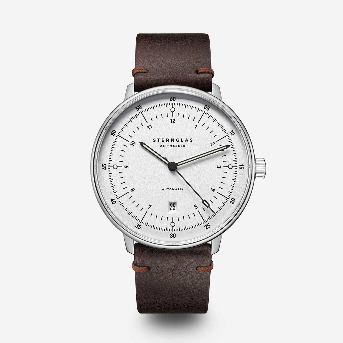 Sternglas | Hamburg Automatik silver 42mm white dial premium leather band | S02-HH47-VI11