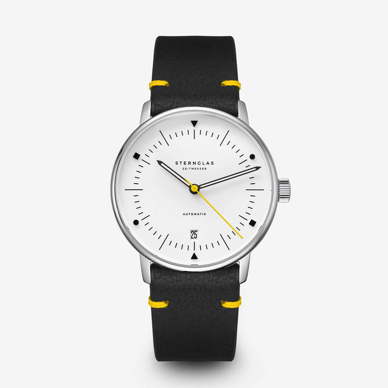 Sternglas | Naos Edition Bauhaus X Yellow Automatik 38mm dial black leather | S02-NAI23-VI22