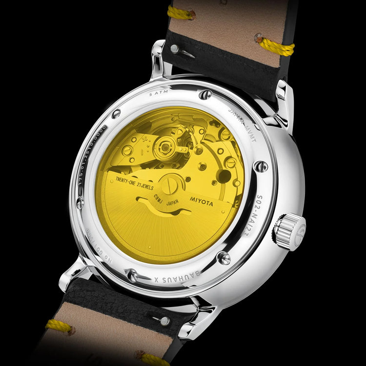 Sternglas | Naos Edition Bauhaus X Yellow Automatik 38mm dial black leather | S02-NAI23-VI22