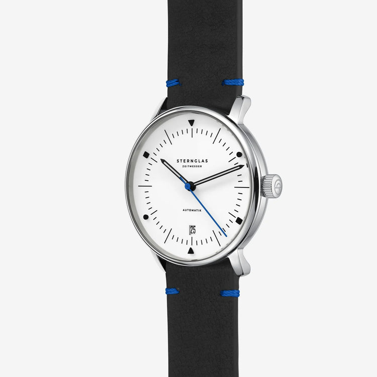 Sternglas | Naos Edition Bauhaus X Blue Automatik 38mm dial black leather | S02-NAI45-VI30