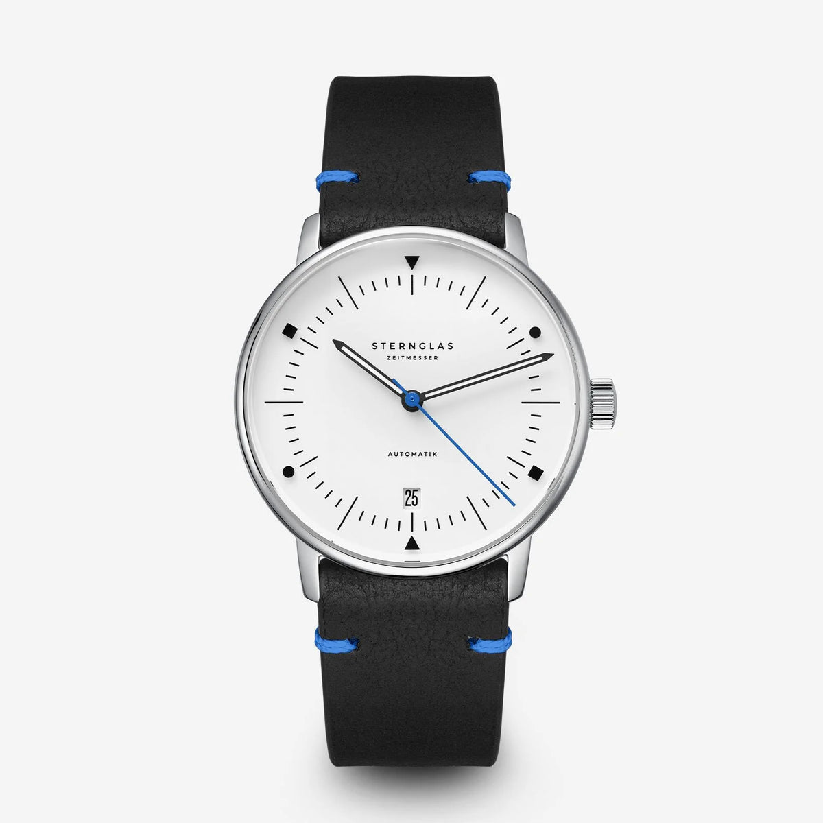 Sternglas | Naos Edition Bauhaus X Blue Automatik 38mm dial black leather | S02-NAI45-VI30