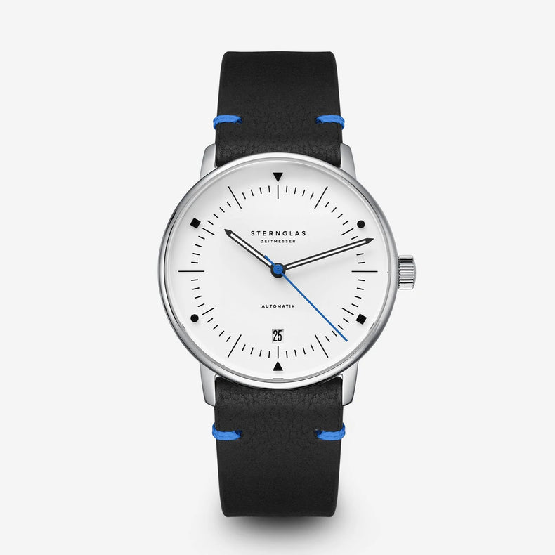 Sternglas | Naos Edition Bauhaus X Blue Automatik 38mm dial black leather | S02-NAI45-VI30