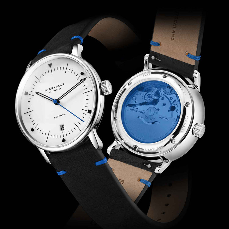Sternglas | Naos Edition Bauhaus X Blue Automatik 38mm dial black leather | S02-NAI45-VI30