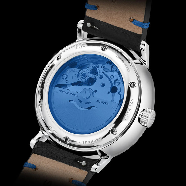 Sternglas | Naos Edition Bauhaus X Blue Automatik 38mm dial black leather | S02-NAI45-VI30