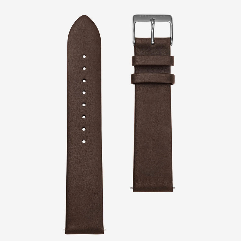 Sternglas | Premium 20 dark brown leather and silver watch band | S03-PR04