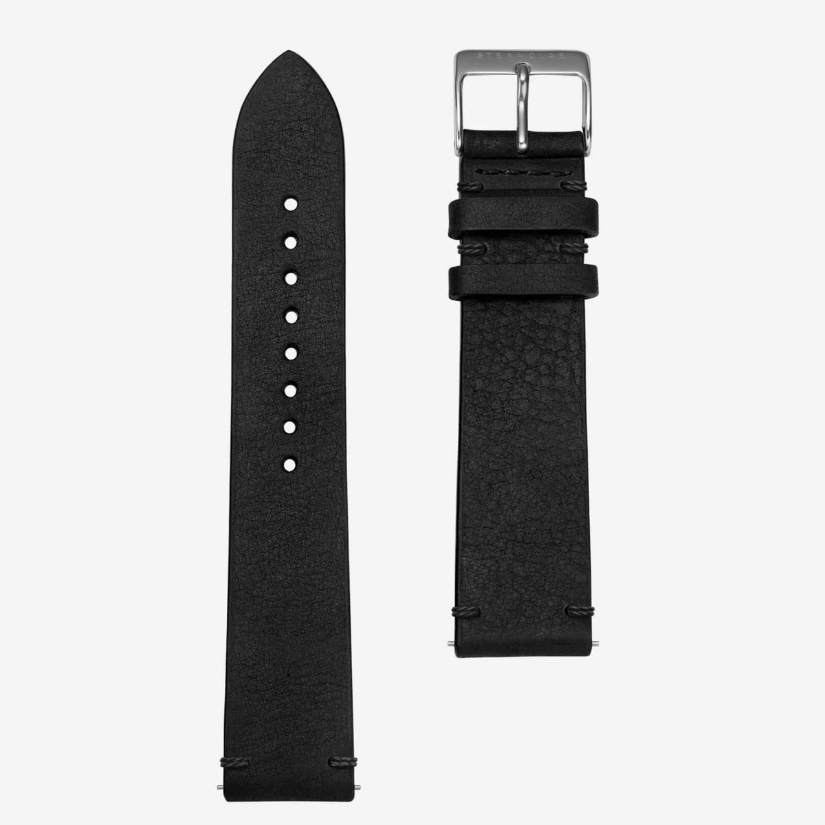 Sternglas | Vintage 20 Nero black leather and silver watch band | S03-VI15
