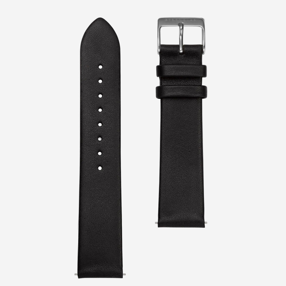Sternglas | Premium 20 black leather and silver watch band | S03-PR07
