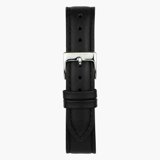 Nordgreen | Black leather silver 14mm strap band (28mm dial) | ST14POSILEBL