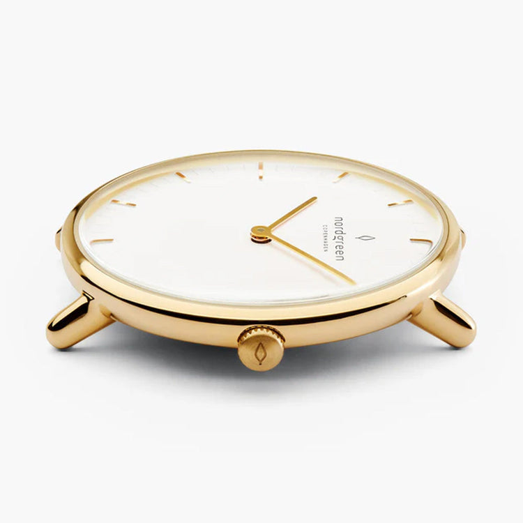 Nordgreen | Native gold 36mm white dial gold mesh | NR36GOMEGOXX