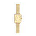 A Nordgreen Allure gold watch with a 20mm rectangular dial and a gold mesh strap.