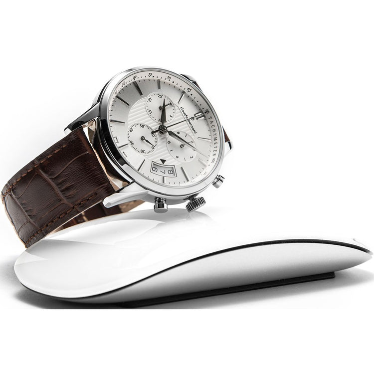 Claude Bernard | Classic Chronograph silver 42mm dial brown leather band | 001002 3 AIN
