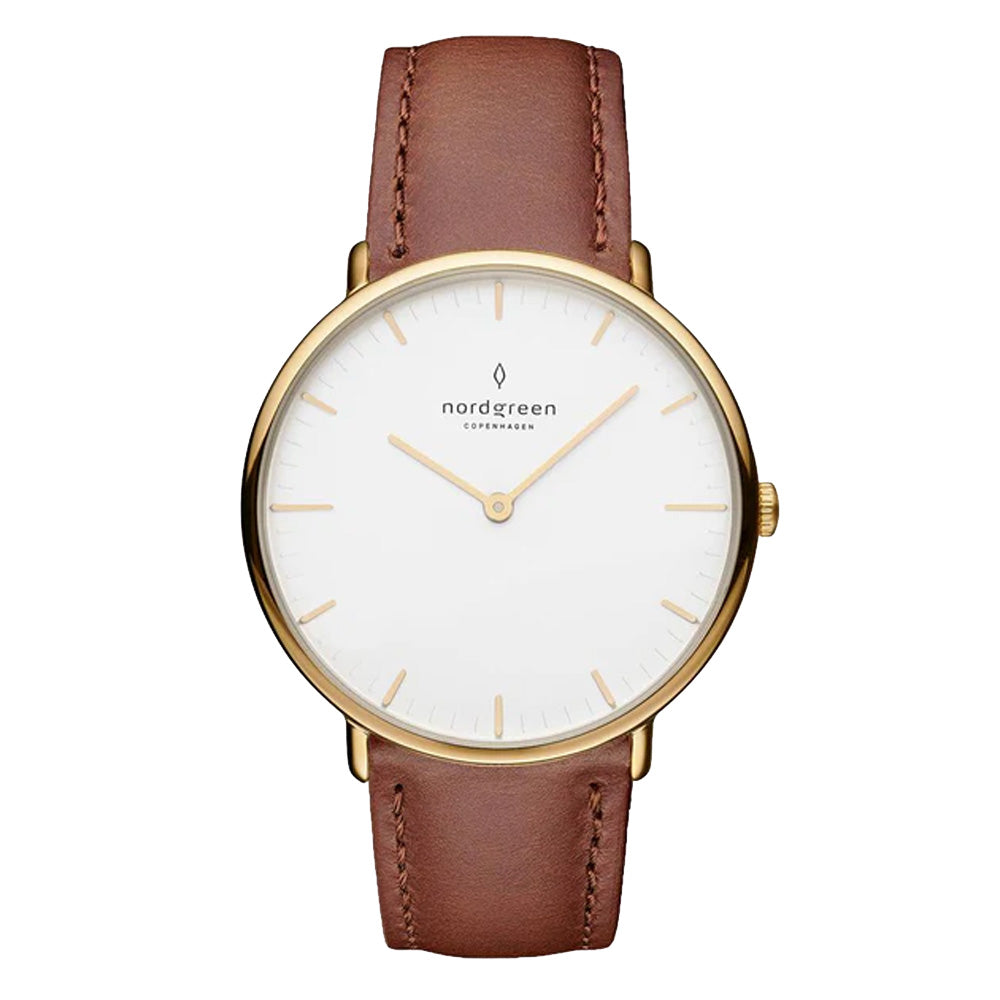 Nordgreen | Native Gold white 36mm dial brown leather | NR36GOLEBRXX