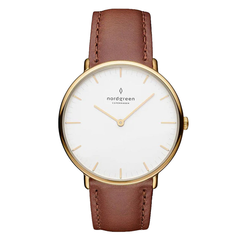Nordgreen | Native Gold white 36mm dial brown leather | NR36GOLEBRXX