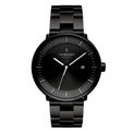 A black Nordgreen Philosopher watch with a 40mm dial, black case, and black band.