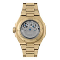 Gold watch with visible brand name on a white background