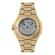 Gold watch with visible brand name on a white background