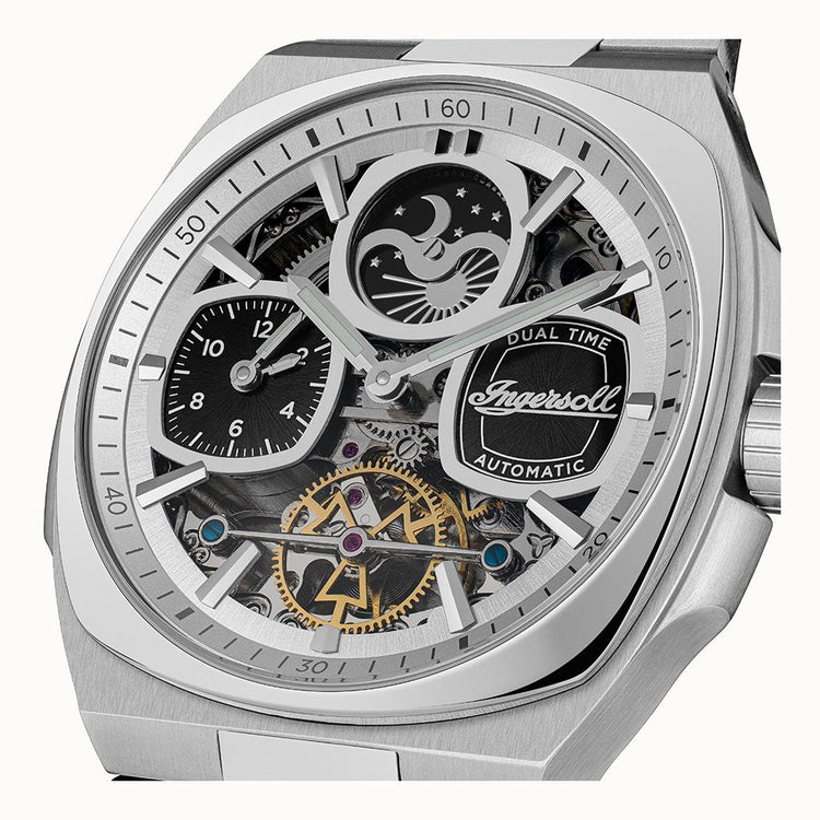 Ingersoll watch with mechanical components on a white background