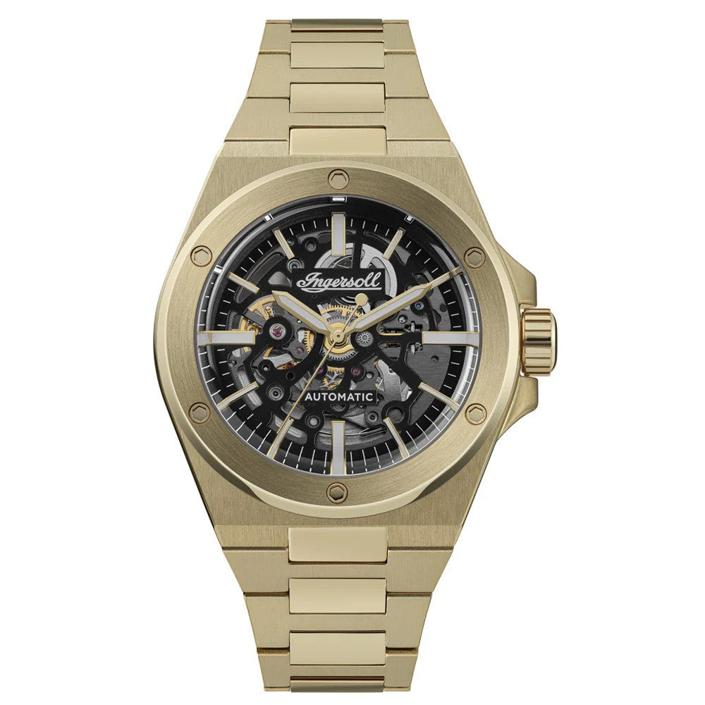 Ingersoll | Baller Automatic black 45mm skeleton dial gold | I15001