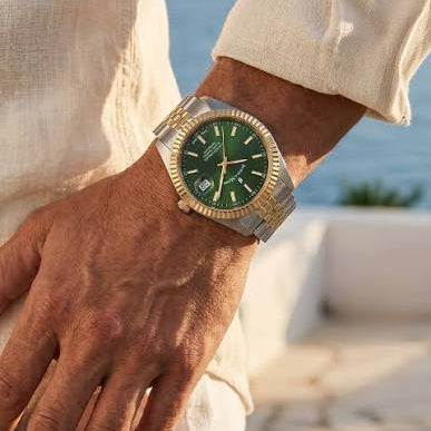 Jacques Du Manoir | Inspiration Business green 40mm dial two tone bracelet | JWN01703