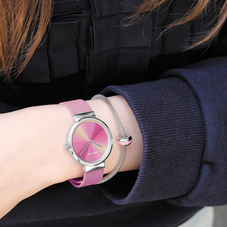 Bering | Aurora Borealis gift set pink 31mm dial milanese with matching bracelet | 19031-999-GWP