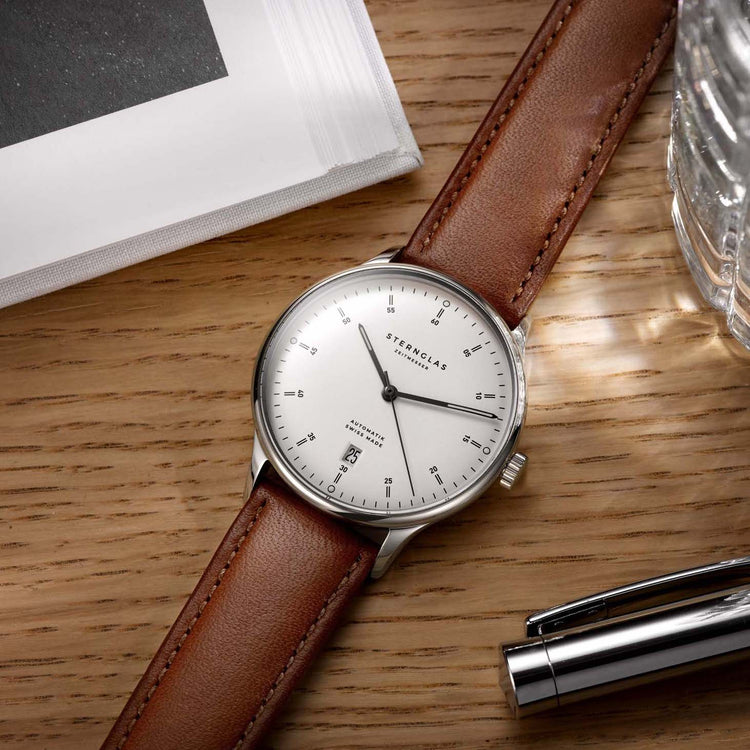 Sternglas | Modena 20 brown leather and silver watch band | S03-MO02