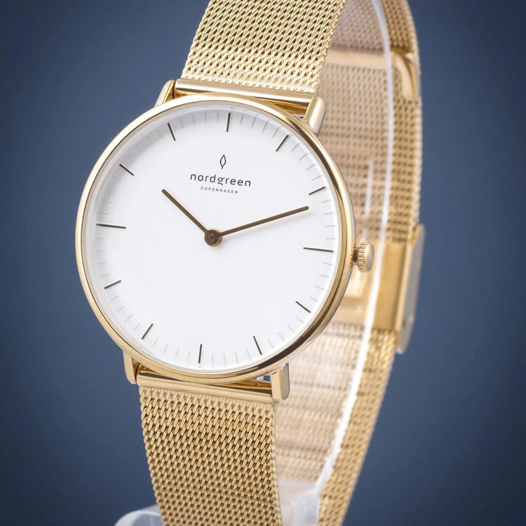 Nordgreen | Native gold 32mm dial gold mesh | NR32GOMEGOXX