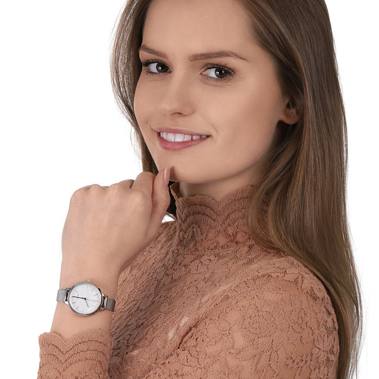 Oui&Me | Fleurette silver 40mm dial silver mesh | ME010127