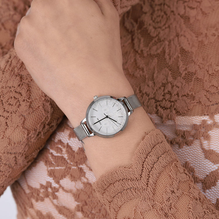 Oui&Me | Fleurette silver 40mm dial silver mesh | ME010127