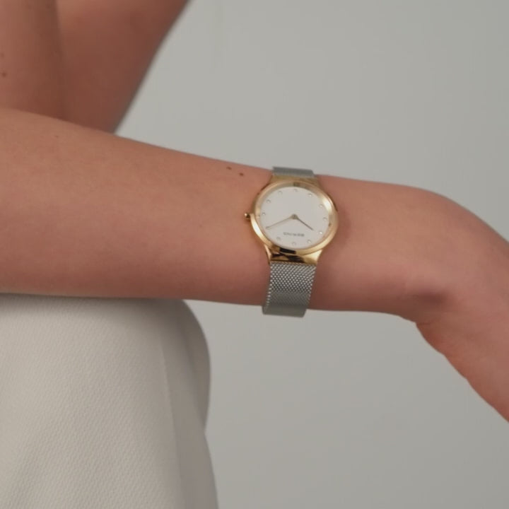 Bering | Classic gift set gold and white 31mm dial with matching bracelet | 12131-010-190-GWP1