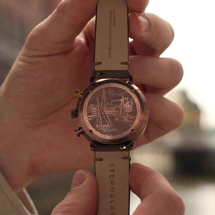 Sternglas | Hamburg chrono brushed bronze 42mm dial brown leather band | S01-HC35-VI17