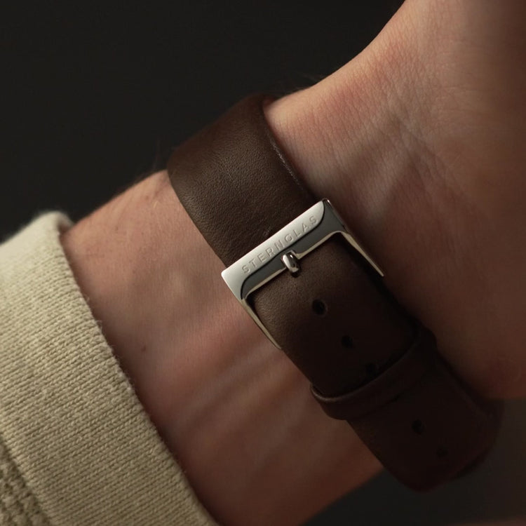 Sternglas | Naos white 38mm dial dark brown leather band | S01-NA44-PR04