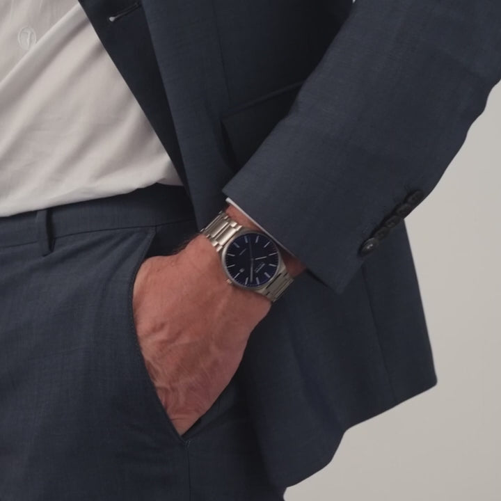 Bering | Solar Titanium silver 39mm blue dial titanium links | 15239-777
