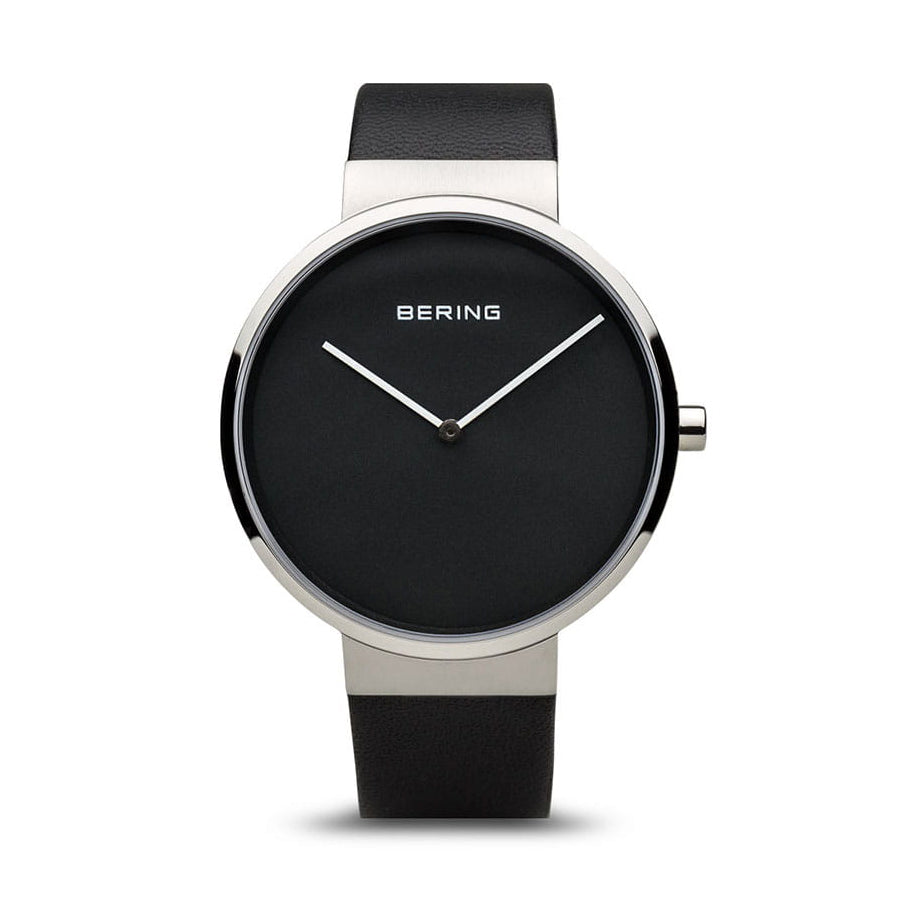 Bering | Classic silver black 39mm dial black leather | 14539-402