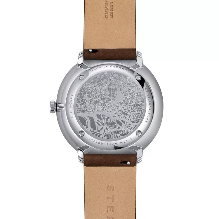 Sternglas | Hamburg Automatik silver 42mm white dial brown leather band | S02-HH10-PR04