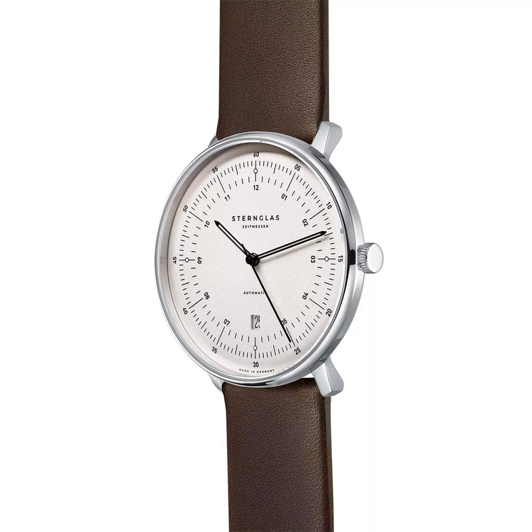 Sternglas | Hamburg Automatik silver 42mm white dial brown leather band | S02-HH10-PR04