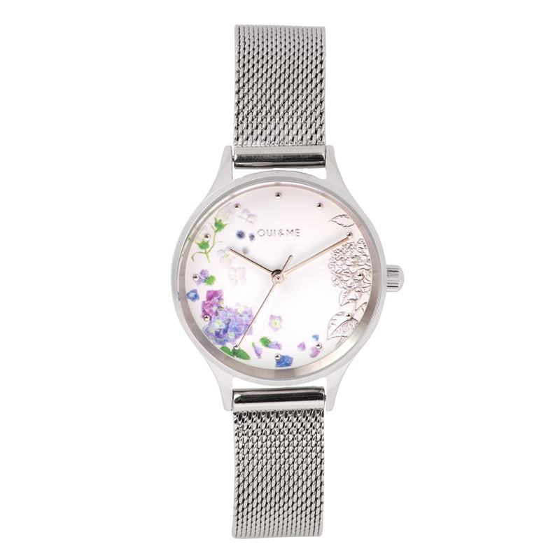 Oui&Me | Minette floral silver mesh 28mm dial | ME010175