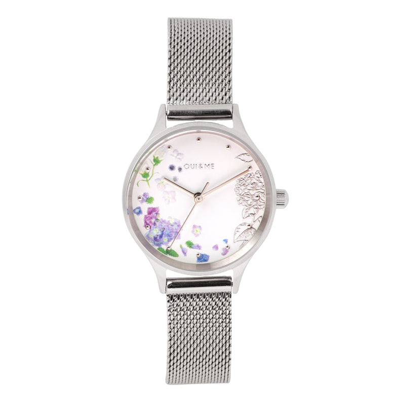 Oui&Me | Minette floral silver mesh 28mm dial | ME010175