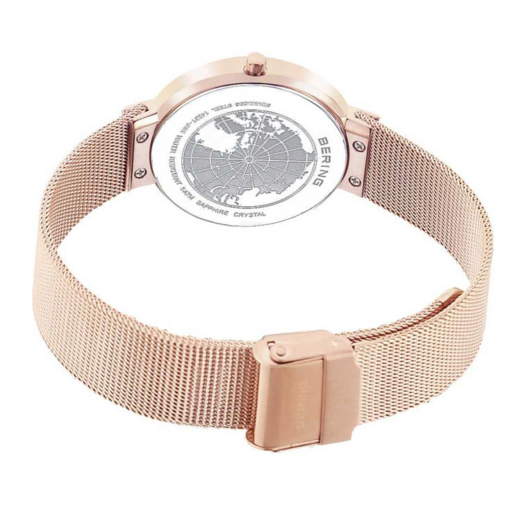 Bering | Classic rose gold 39mm black dial and gold mesh | 14539-362