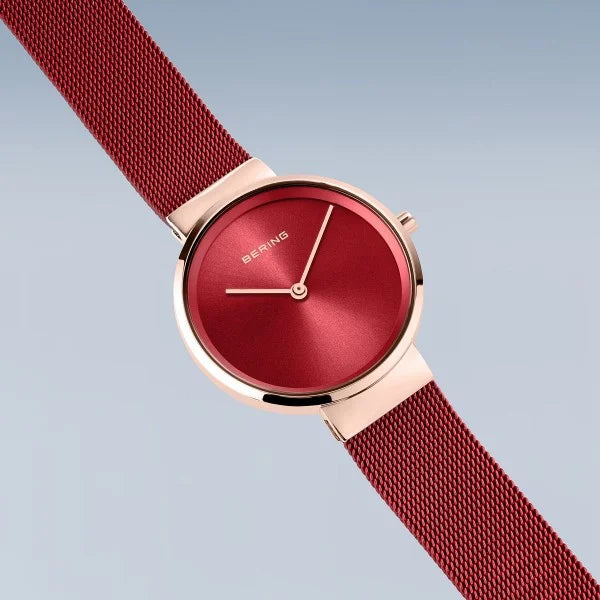 Bering | Classic brushed rose gold 31mm dial red mesh | 14531-363