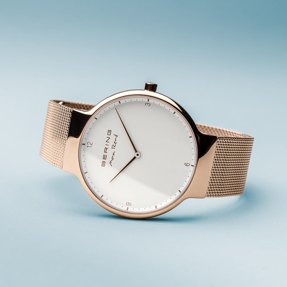 Bering Max Rene rose gold mesh strap 40mm white dial 15540 364 The Watch Hub Australia