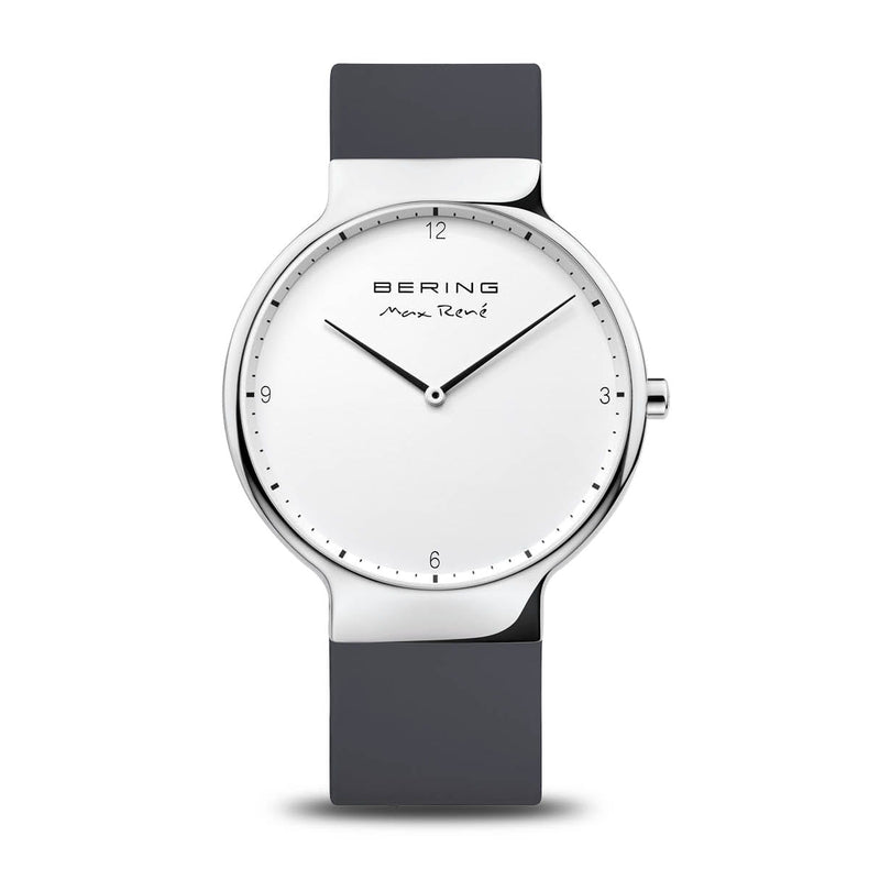 Bering | Max René polished silver 40mm dial with grey silicone strap | 15540-400