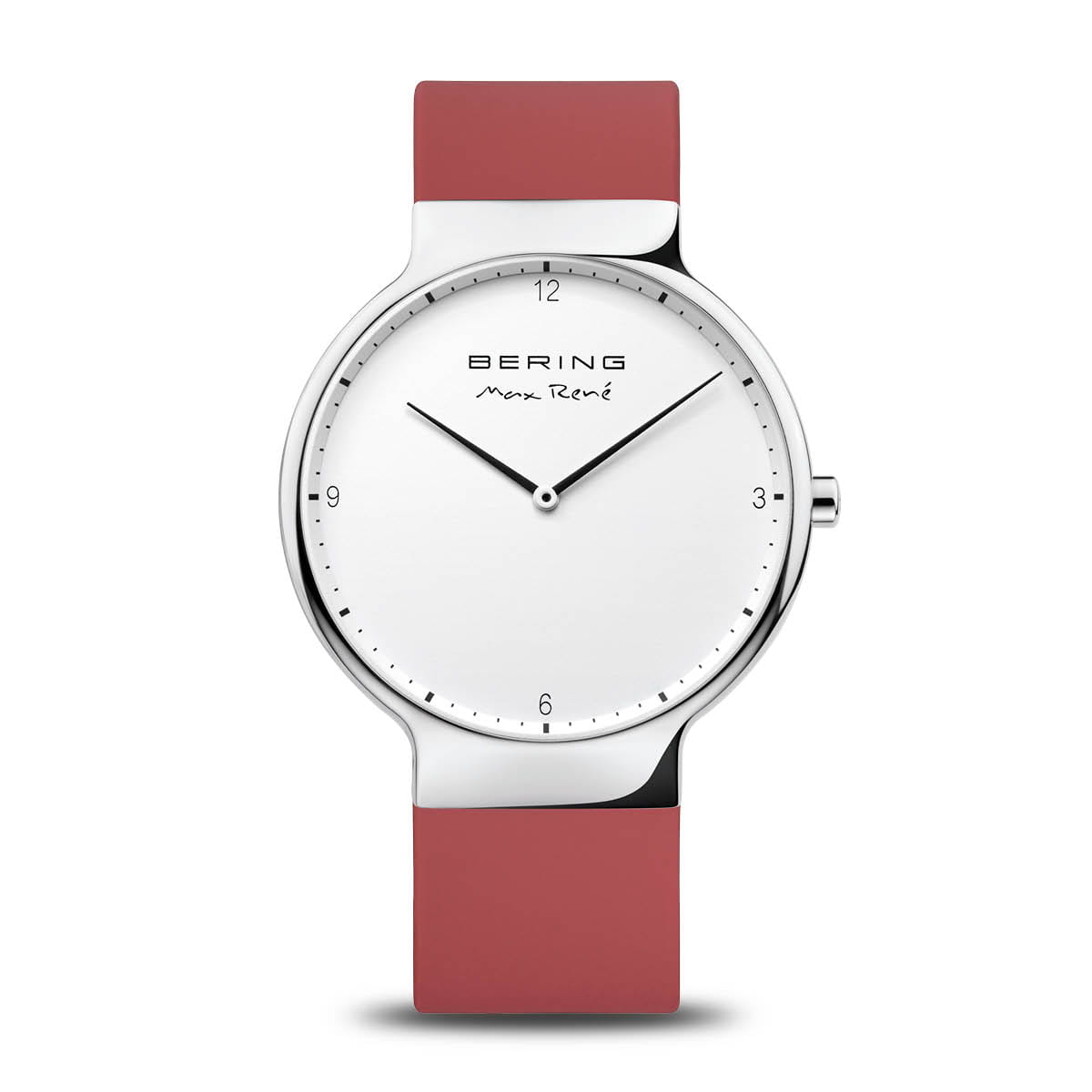 Bering | Max René polished silver 40mm dial with red silicone strap | 15540-500